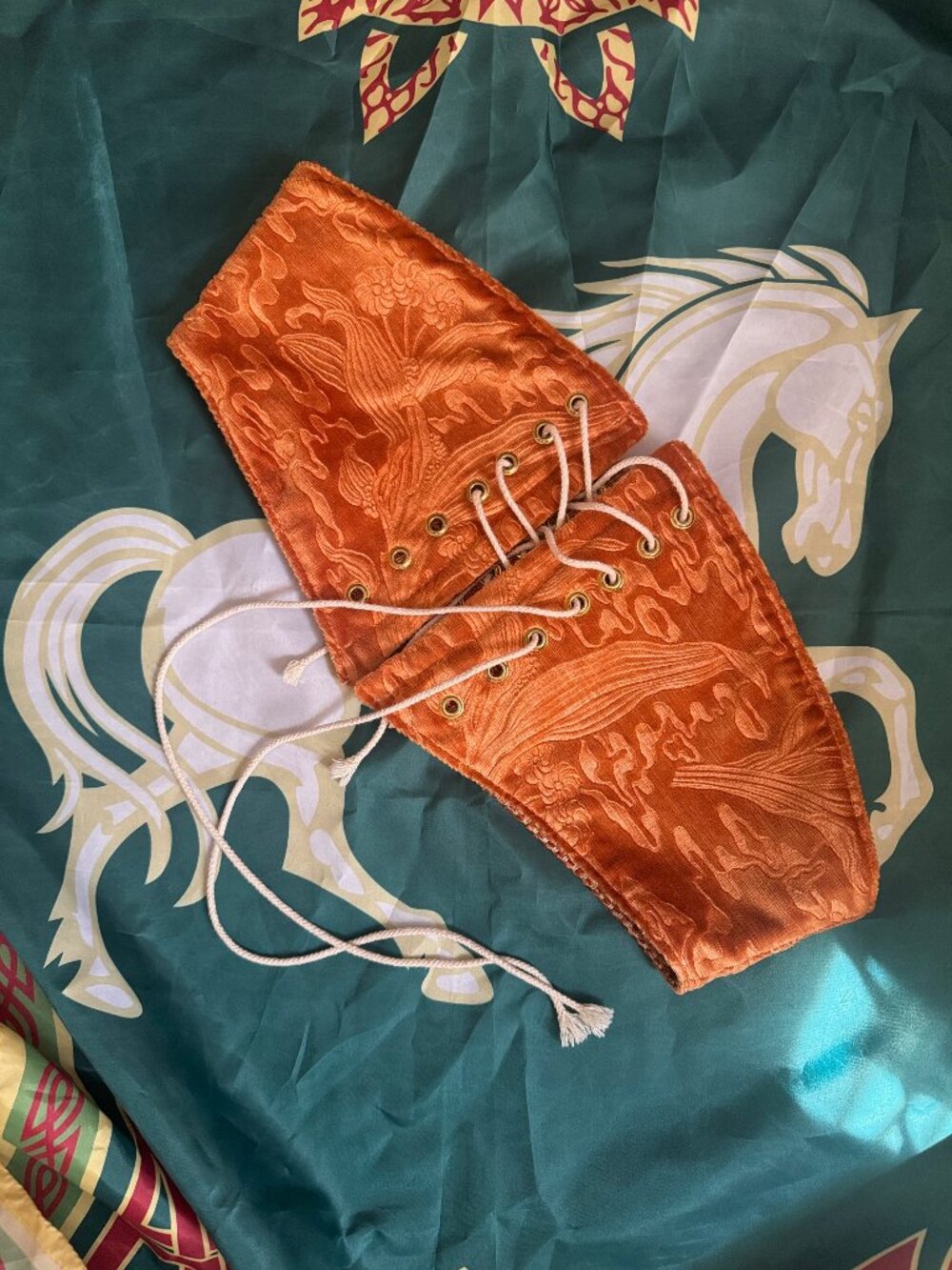 Orange Velvet Lace-Up Waist Belt